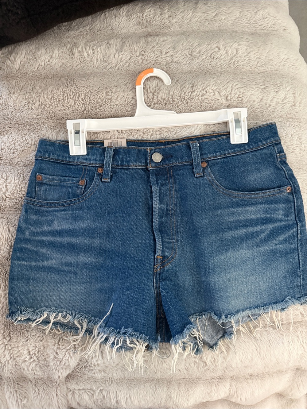 Levi's Blue Denim Frayed Hem Jean Shorts